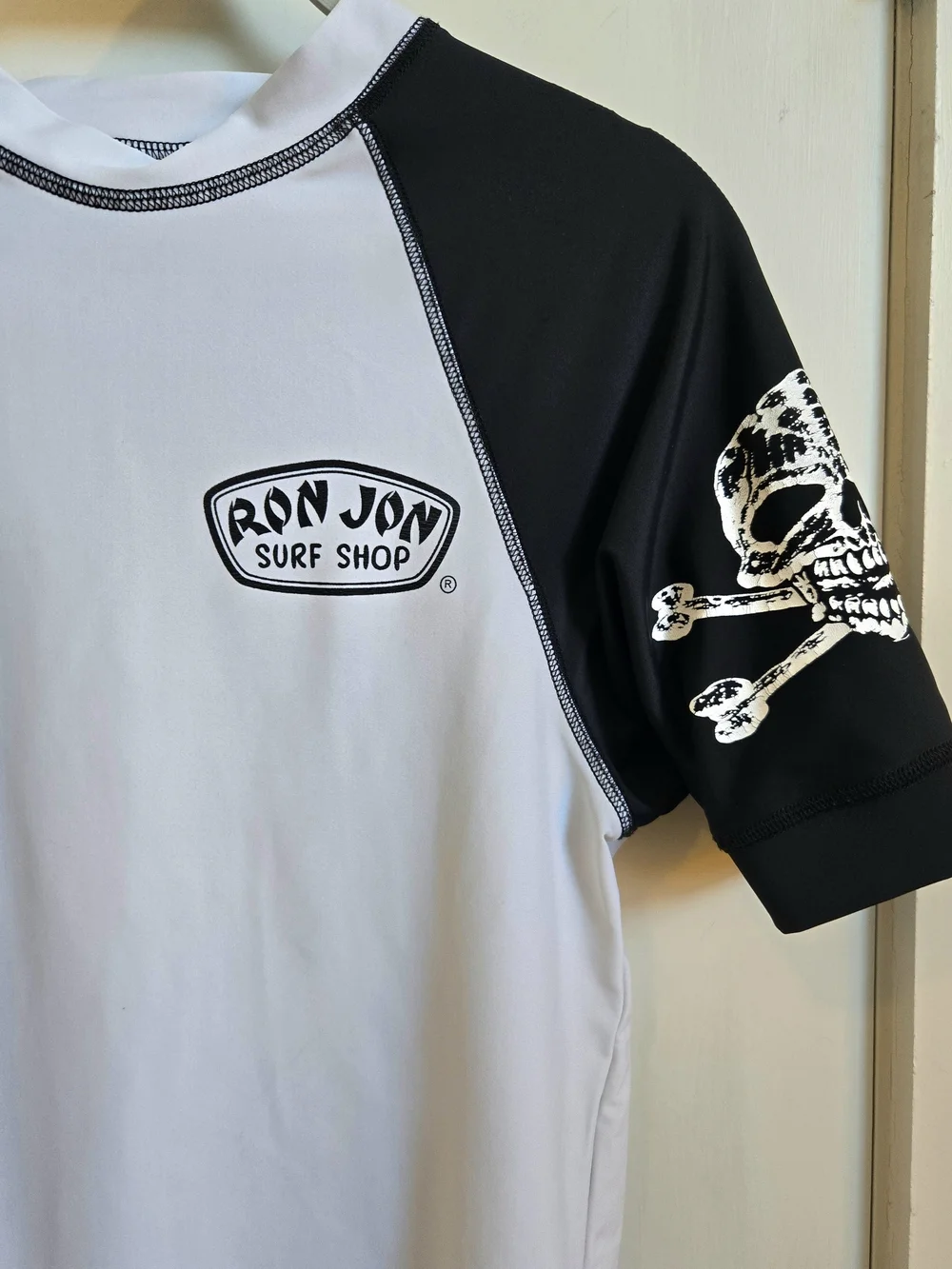 Vintage Ron Jon White and Black Raglan Surf Polo Made In USA
